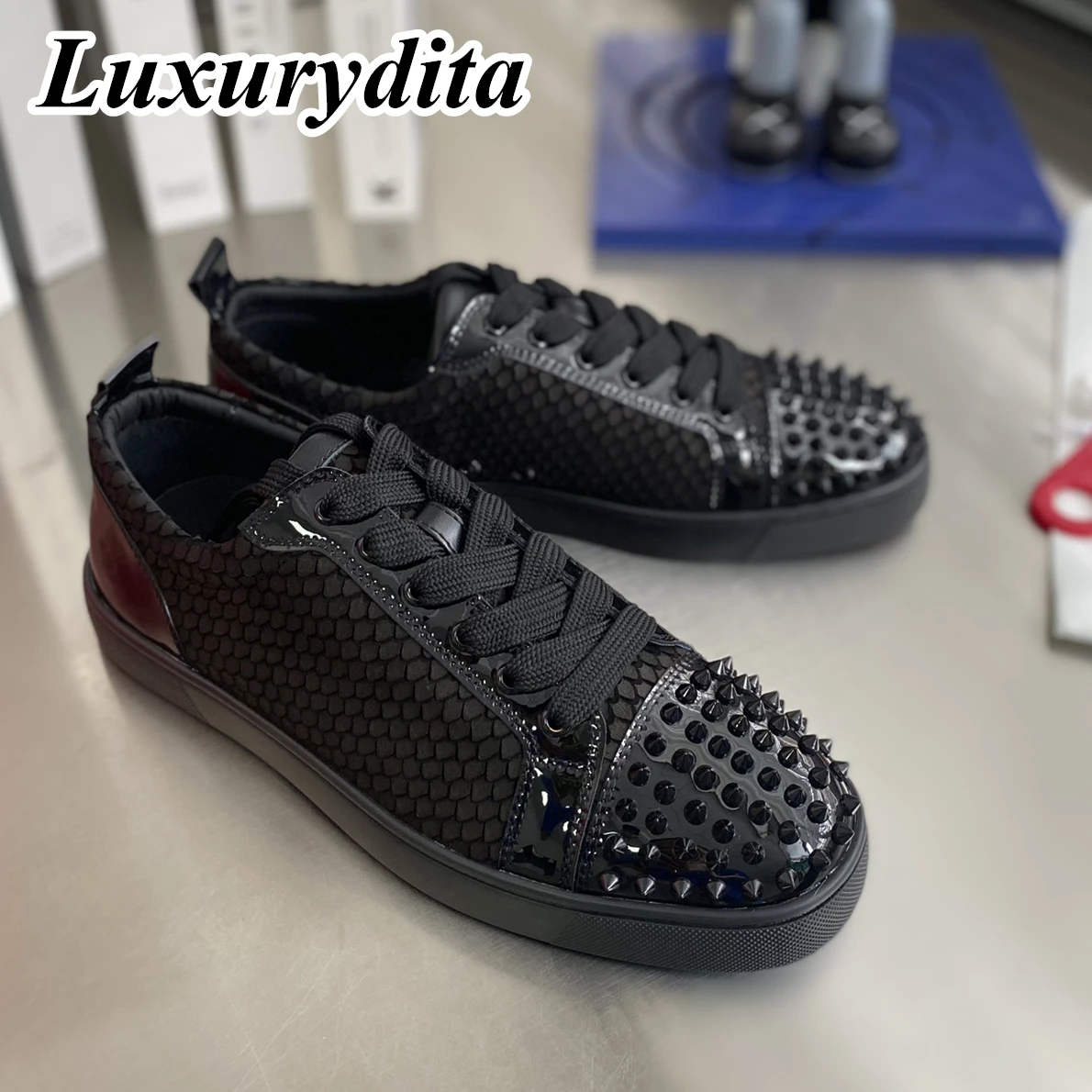 

LUXURYDITA Designer Men Casual Sneakers Real Leather Red sole Luxury Womens Tennis Shoes 35-47 Fashion Unisex loafers HJ1359