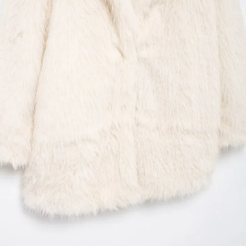 Fashion Solid Fluffy Faux Fur Coat Women Lapel Long Sleeve Thick Warm Loose Jackets 2025 Winter Elegant High Street Outerwear