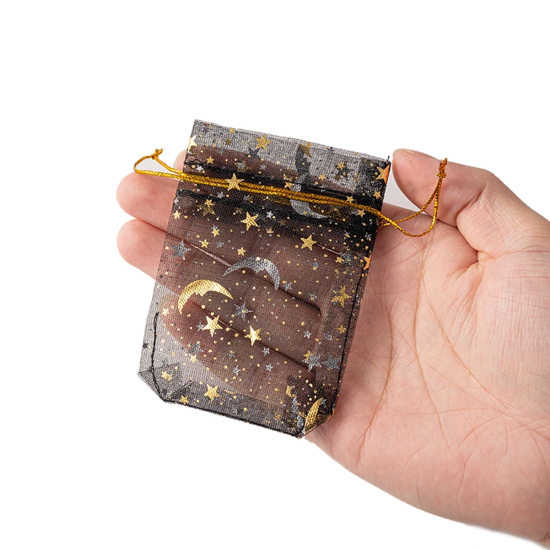 50 Stück Mix Mond Sterne Kordelzug Organzabeutel Schmuck Geschenkbeutel Beutel Gold Stern Organza Geschenkbeutel für Weihnachten Hochzeit – Detail 2