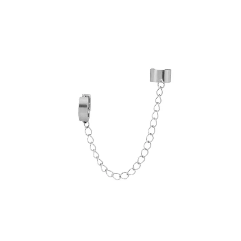1Pc Titanium Steel Ear Cuff Clip Dangle Drop Chain Earrings for Men Women