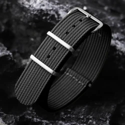 Enhanced Ribbed Nylon Watch Straps - Versatile Military - Style Band Accessories - 22mm (Black)