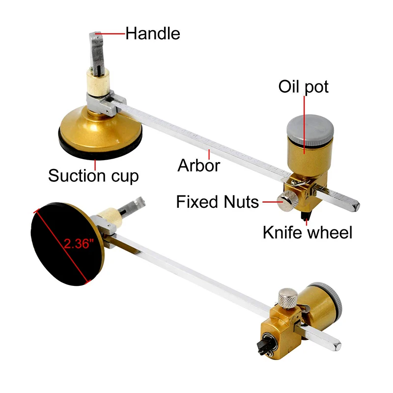 Circular Glass Cutter Handle and Suction Cup Adjustable Diamond Glass Cutter Tool Set Diameter 40cm glass cutter tile glass cutter