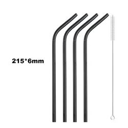 Premium Reusable Stainless Steel Drinking Straws with Cleaning Brush - Eco - Friendly Bar Accessory (4Pcs Black Bent)