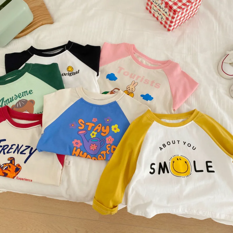 

Autumn Cartoon Cotton T-shirts for Baby Boys Kids Clothes Spring Toddler Girls Raglan Sleeves Bottoming Shirt Children Tops 1-7Y