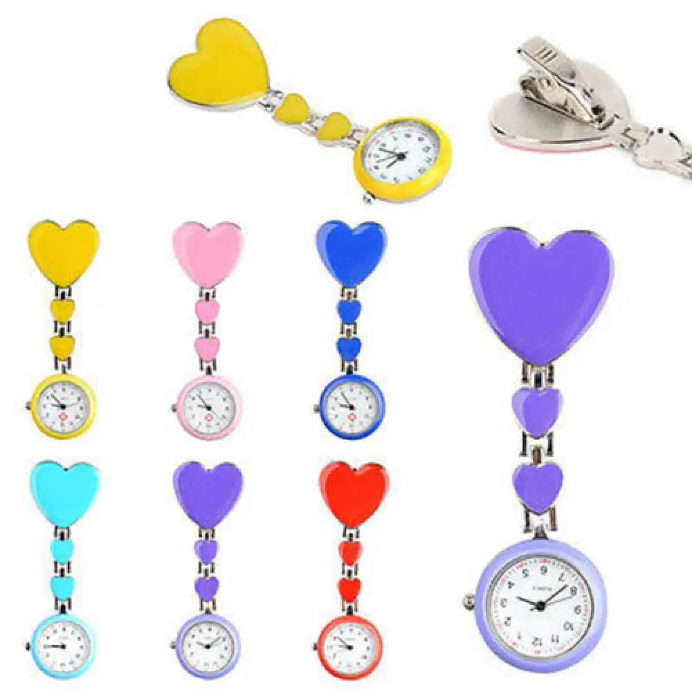 Fashion Alloy Heart Love Quartz Waterproof Women Clips-on Brooch Nurse Pocket Fob Watch Key Buckle Pendant Gift | Наручные часы