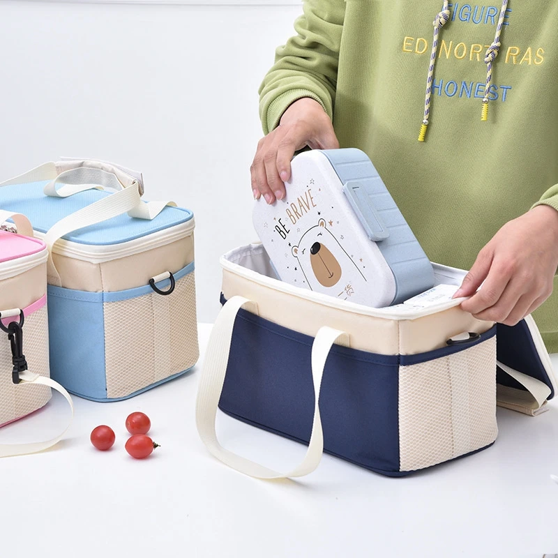 BYMONDY Oxford Cloth Insulated Lunch Cooler Bag Collapsible Leakproof Lunch Bags with Adjustable Shoulder Strap Thermal Lunchbox