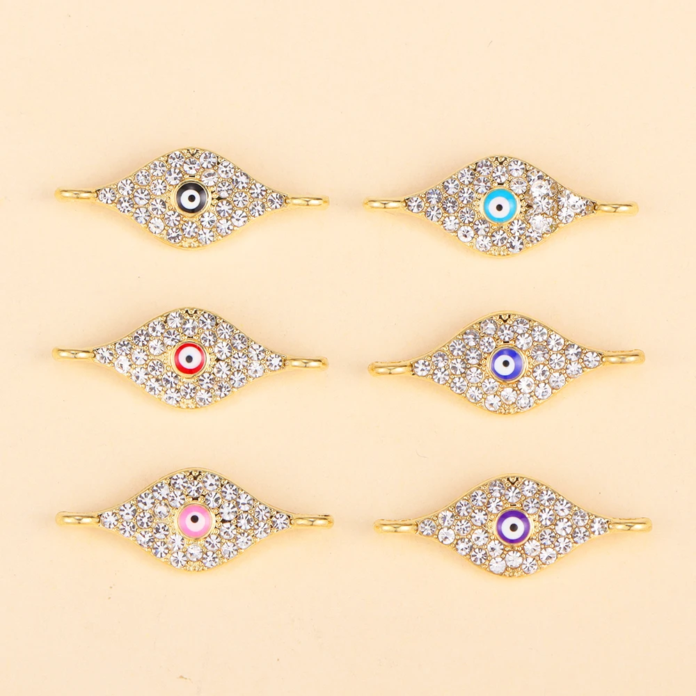 

10Pcs Fashion Zircon Alloy Charm DIY Material Necklace Handmade Jewelry Turkish Evil Blue Eye Connectors Bracelet Accessories