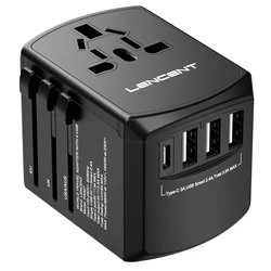 Universal Travel Adapter with High-Speed USB and Type-C Charging Ports - Universal Plug (Black 3U1C)