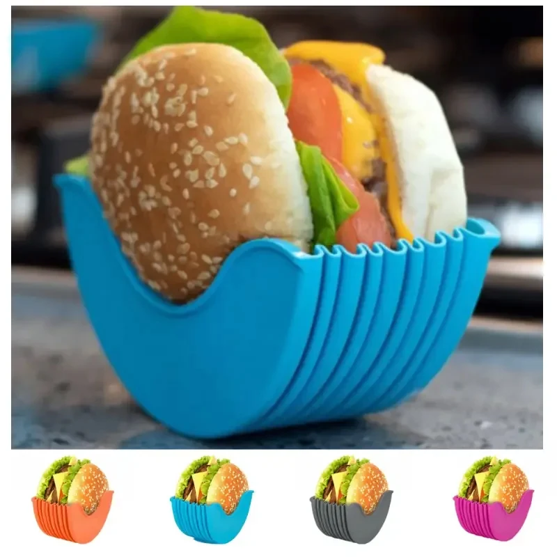 4pcs Retractable Hamburger Holders Washable Silicone Clip Rack for Hamburger Fixed Box Sandwich Burger French Fry Sauce hamburger holders
