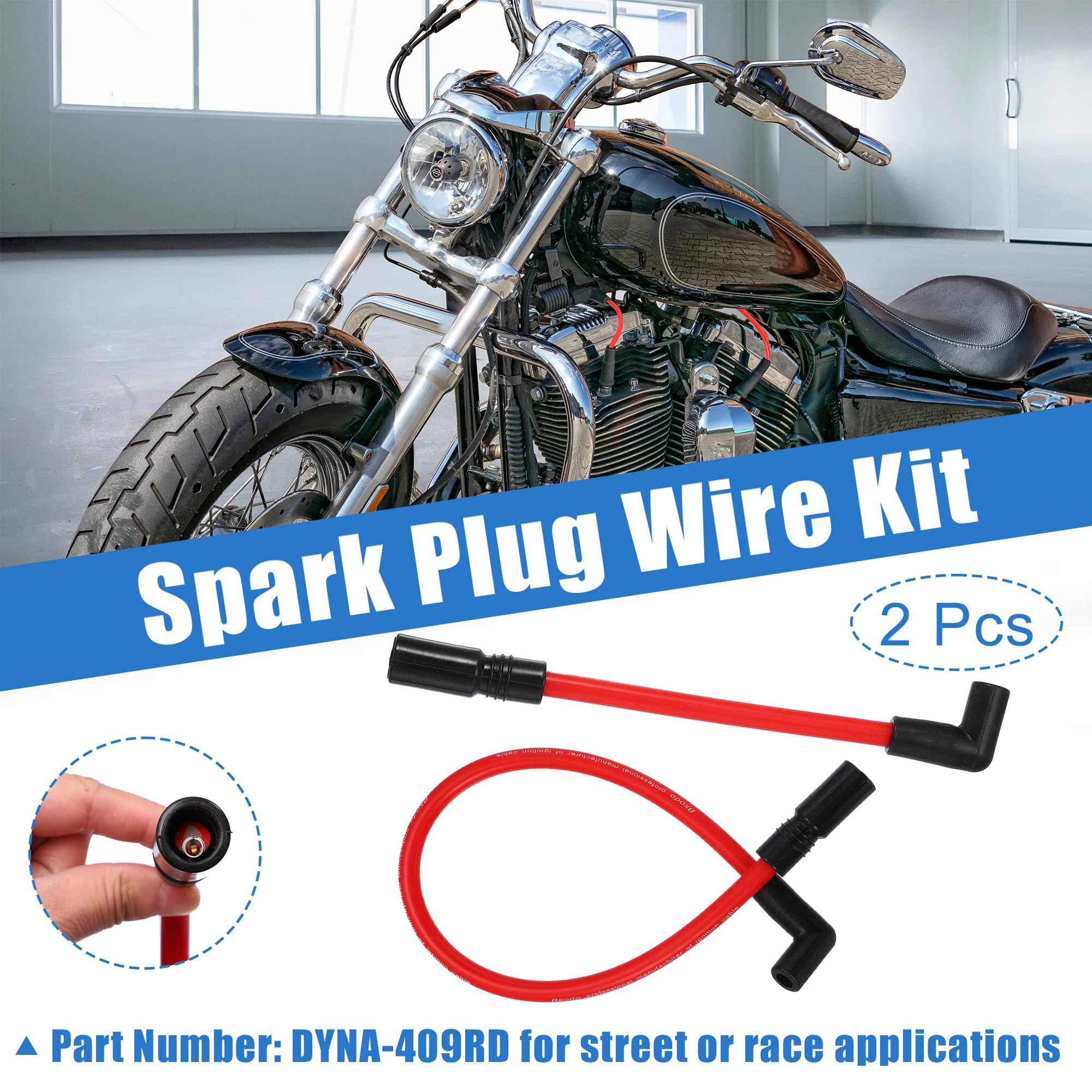 Uxcell 2pcs 10.4mm 10mm Spark Plug Wire Kit for Harley Davidson Dyna FXD Softail Red