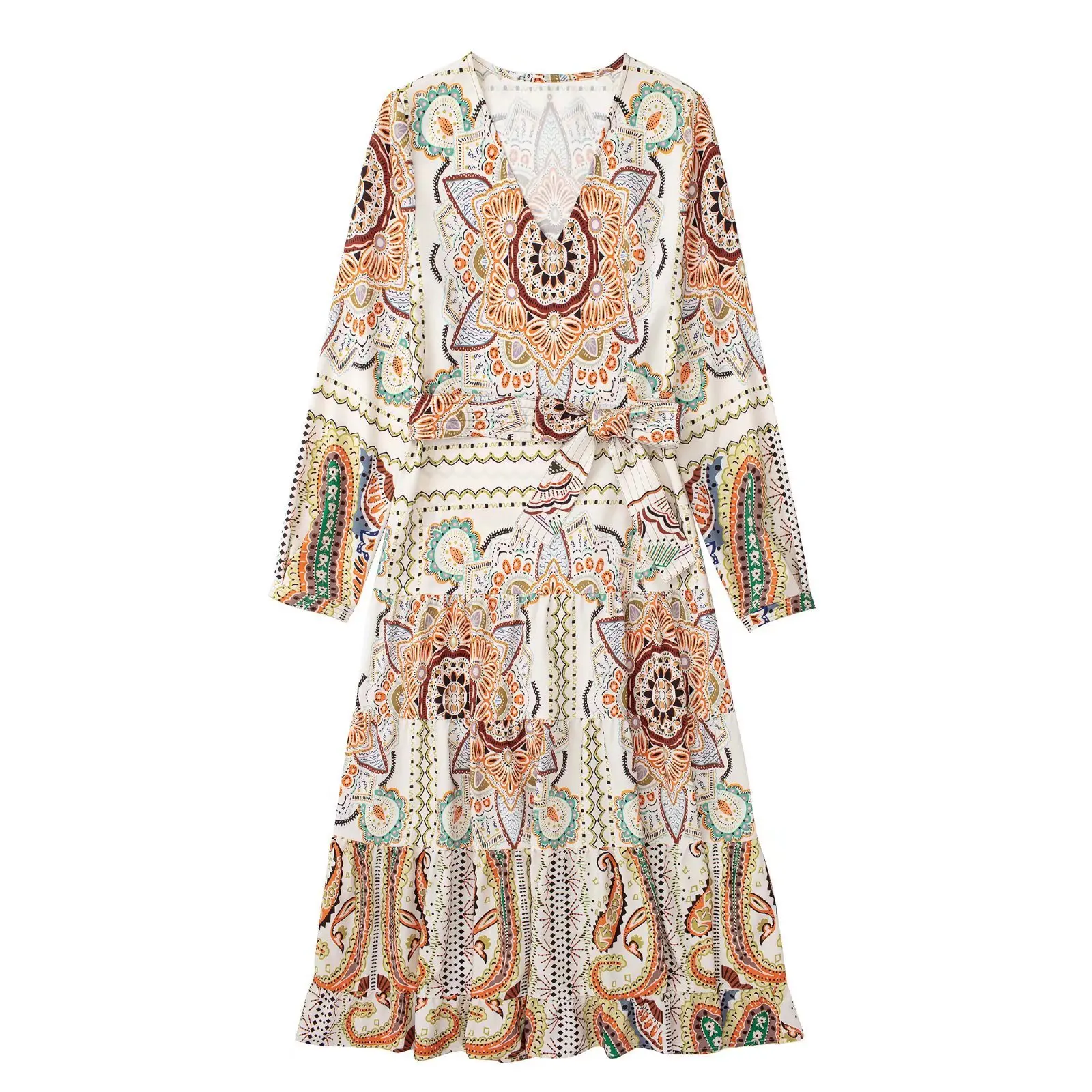 

AYUALIN Casual Loose Deep V Long Sleeve Dresses 2022 Beach Wear Oversize Vestidos Vintage Floral Print Long Summer Dress Women