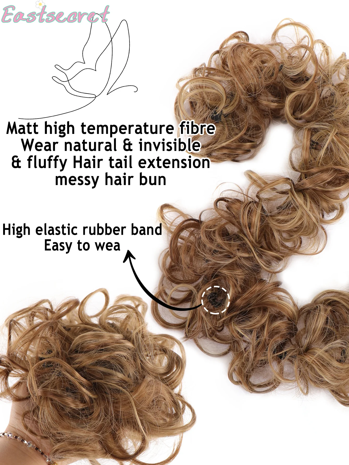 이스트 메시 번 헤어피스 곱슬 웨이브 헤어 번 스크런치 익스텐션 롱 포니테일 익스텐션 포니테일 DIY 랩 어라운드 번 헤어