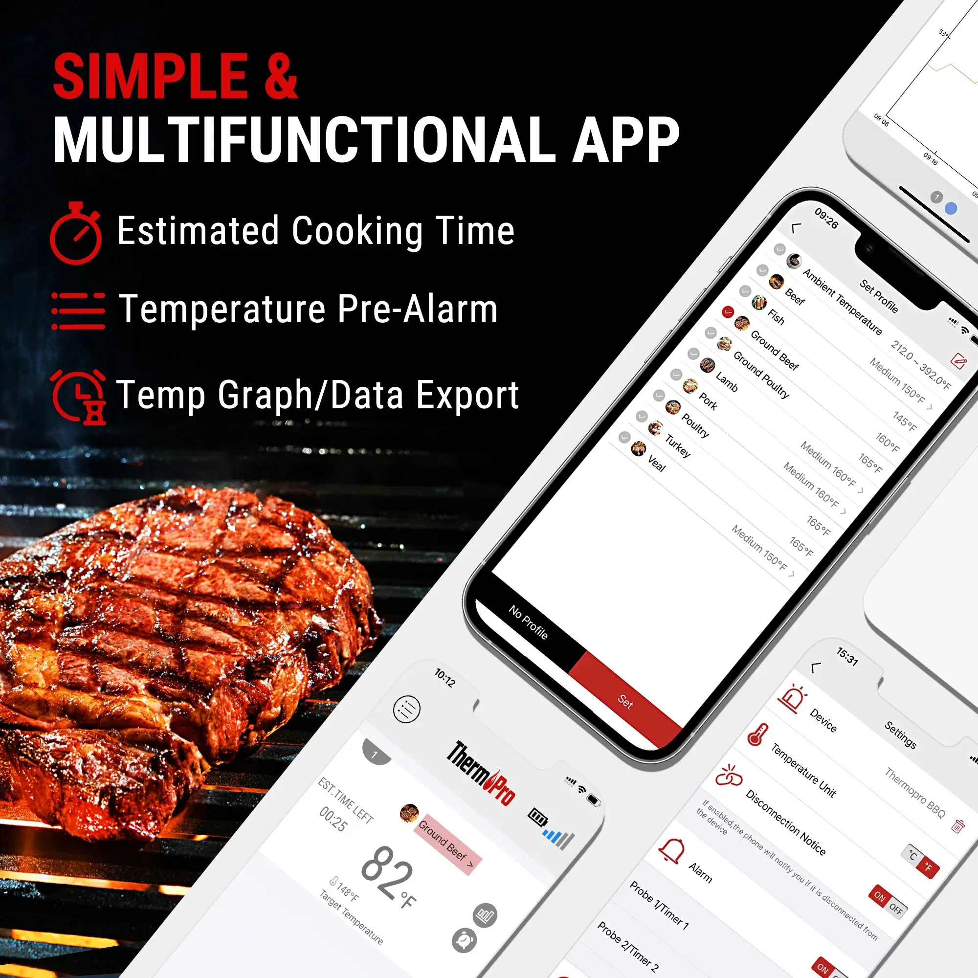 ThermoPro TP901 Blutooth-connected Phone App 135M Wireless Range Meat Grilling Digital Thermometer for Kitchen Oven BBQ Cooking,digital thermometer,food thermometer,bbq thermometer