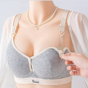 Pure Cotton Double Button Breastfeeding Bra Comfortable Breathable With Thin Gathered Nursing Bra Seamless Anti Sagging 1