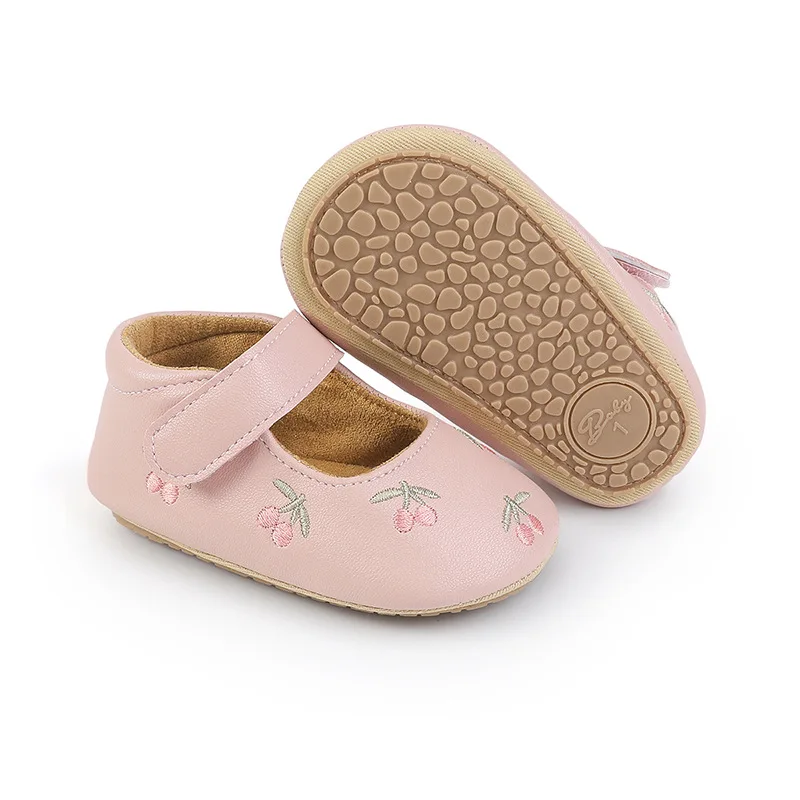 Infant Baby Girls Casual Shoes Princess PU Embroidery Flower Soft Sole Crib Shoes Non Slip Newborn First Walkers Prewalkers 6