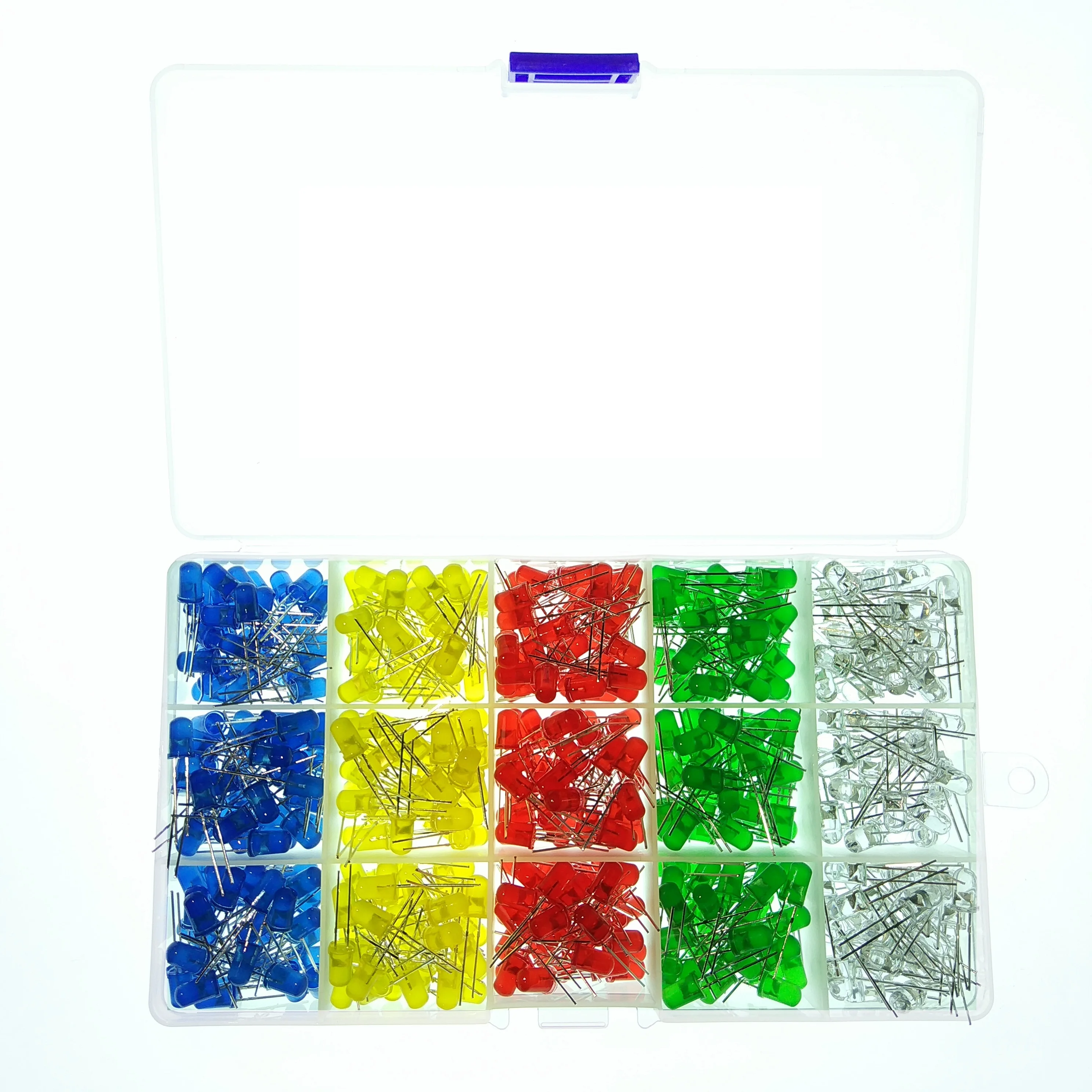 500 개 (5 가지 색상 x 100 개) 5mm LED 발광 다이오드 다양한 색상, 블루/옐로우/레드/그린/화이트 키트 박스
