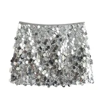 Silver Sequin Skirt Woman High Waist Mini Skirt Woman Fashion Shiny Glitter Elegant Short Skirts For Women Y2k Skirts - Image 4