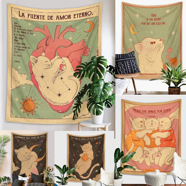 95X73Cm Tarot Macska Kudtáros Boszorkányság Nap Hold Örök Szívfal Lógó Boho Dekoráció Otthoni Hippi Matrac Lányok Kollégiumi