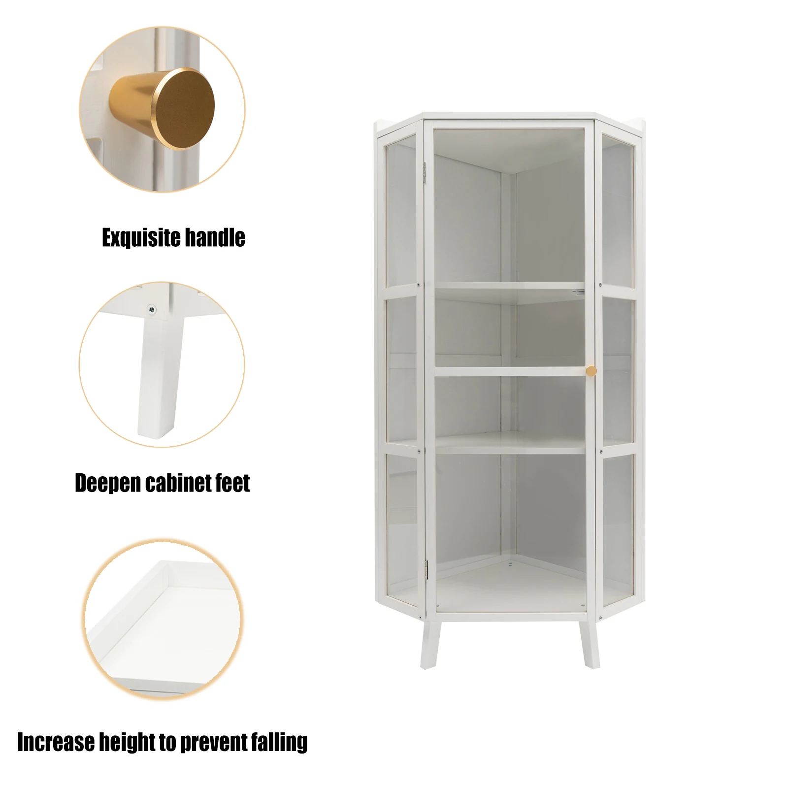CNCEST Home Floor Corner Cabinet Display Storage Cabinet with Windowpane Glass Doors Home Space Saver Waterproof