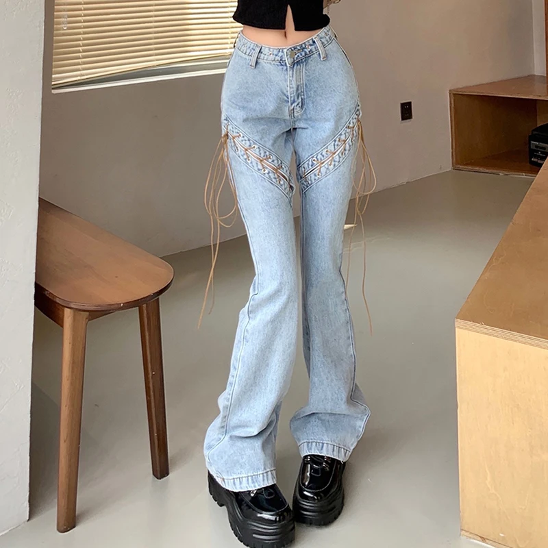 Bell Bottoms Ripped Flare Jeans For Women Back Hollow Out Patchwork Hole  Jeans SALE!