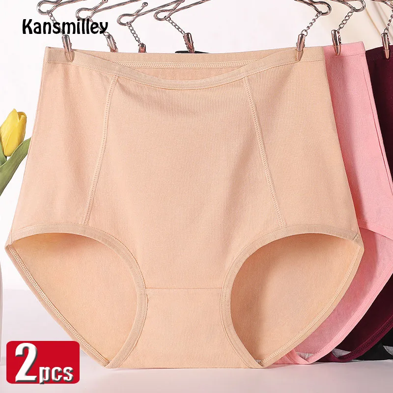 

2Pcs Large Size XL-6XL Sexy High Waist Womens Cotton Panties Breathable Solid Briefs Underwear Lingerie Panty Female Intimates