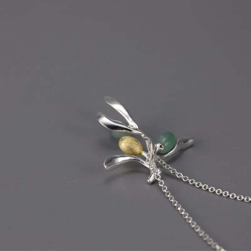 Aventurine Olive Tree Branch Silver Necklace - Image 4