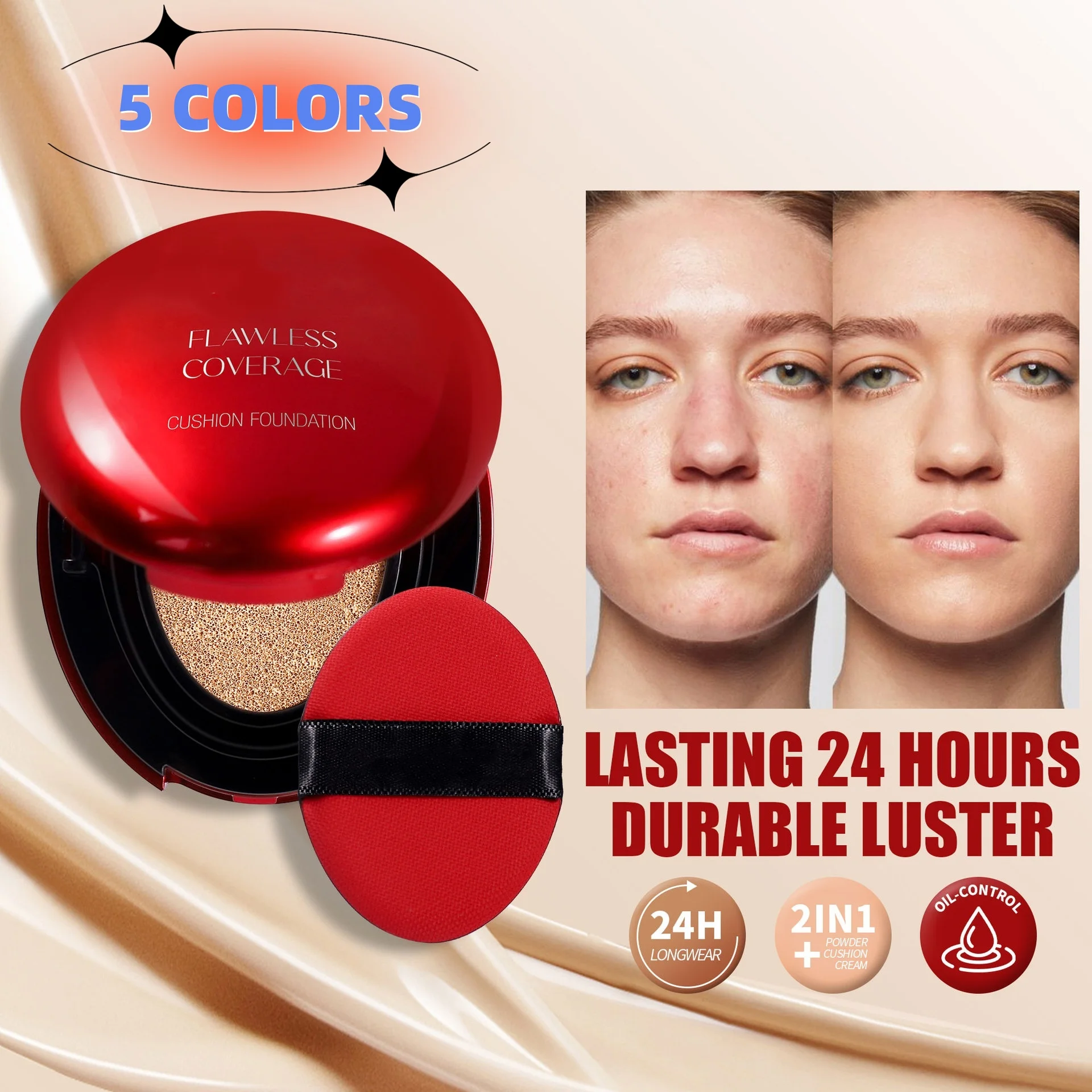 SPF 50+ Sunscreen Cushion Foundation Fit Cushion Foundation Full Coverage Waterproof Long-lasting Concealer Long-lasting Makeup