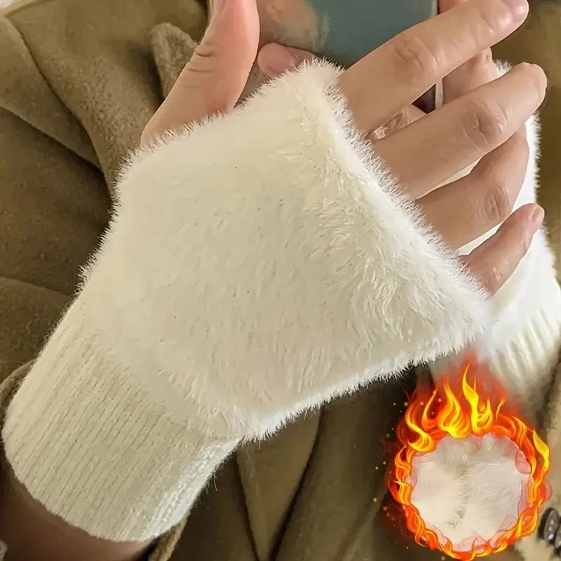 Women’s Plush Half-Finger Winter Gloves – Warm, Soft & Office-Friendly 1