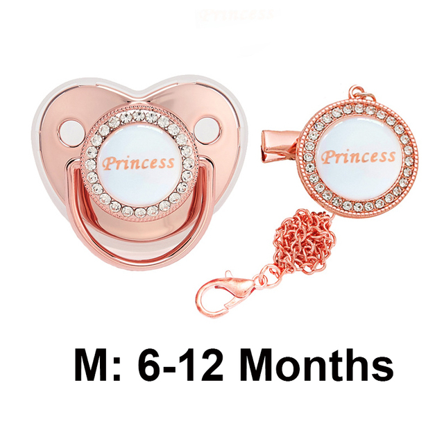 Bling Baby Pacifier Clips Rhinestone Newborn BPA Free Silicone Baby Soother with Chain Baby Shower Gifts Prince Princess