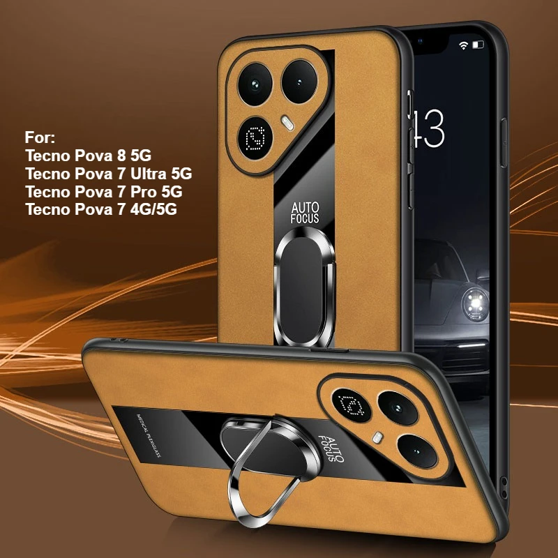 Leather Magnetic Ring Stand Anti-Fall Case Cover