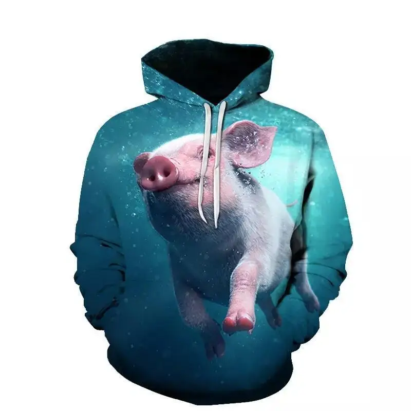 thumbnail image 1 of Sudadera con capucha de primavera y otoño con estampado 3D de cerdo lindo volador, sudadera con capucha informal de talla grande para hombre, 1 of 5