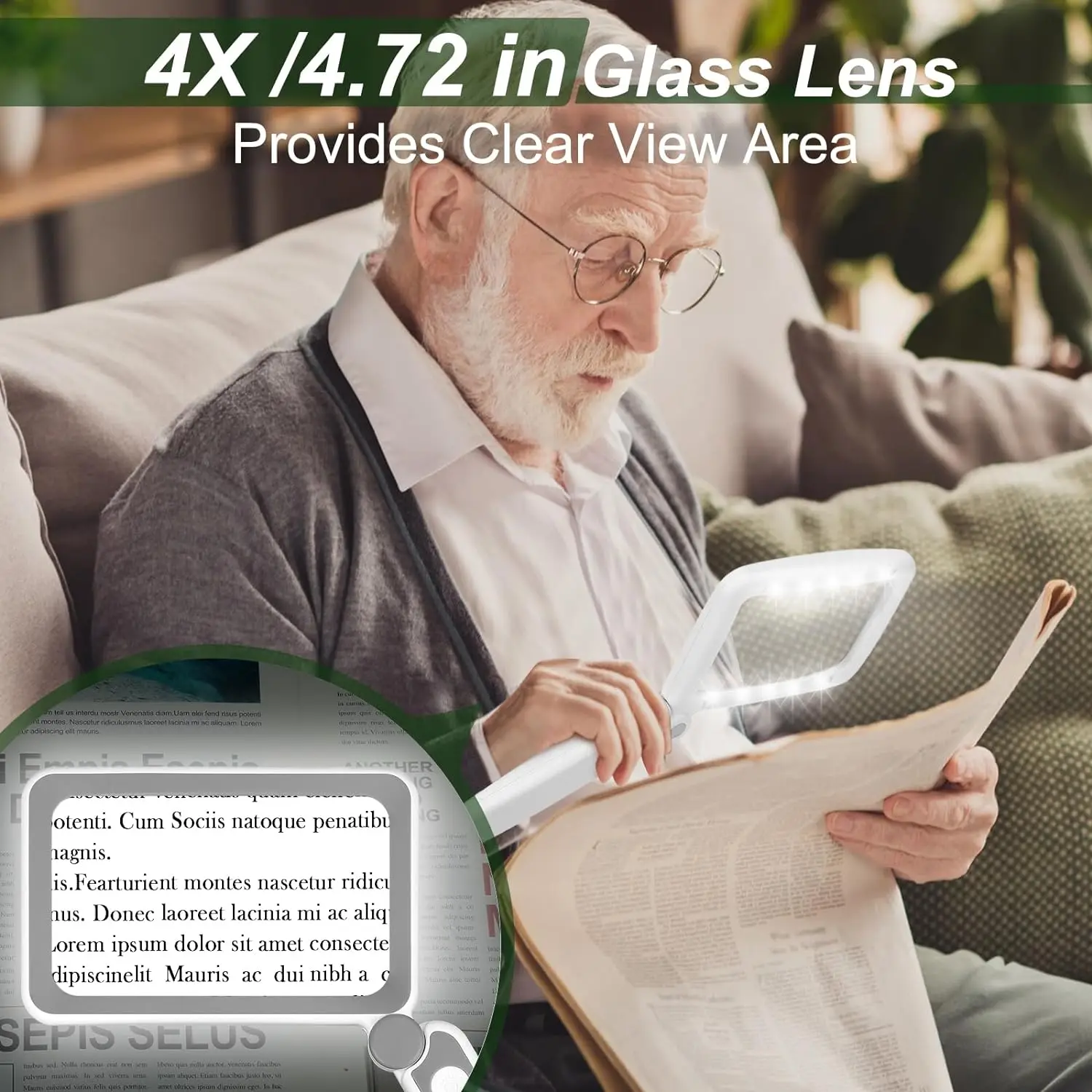 Large Magnifying Glass with LED Lights USB Loupe Rechargeable Magnifier Handheld Reading Magnifying Lamp With LED Lighting 4X