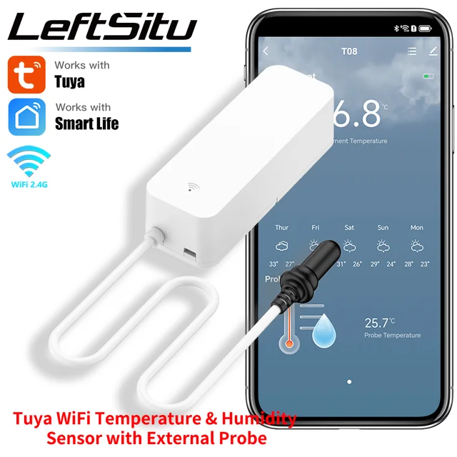 Tuya WiFi Temperature Humidity Sensor With External Probe for Smart Home Hygrometer APP Monitoring For Plants Aquarium Winery 1