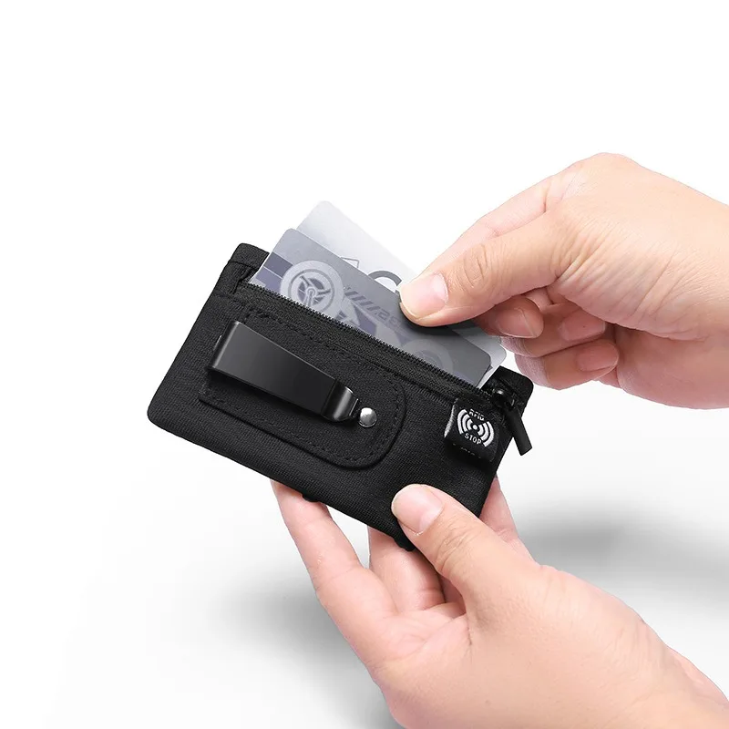 Mini Coin Purse Simple Fabric Pouch with Zipper & Belt Clip Non-braided RFID Blocking Money Bag Organizer for Cash and Coins