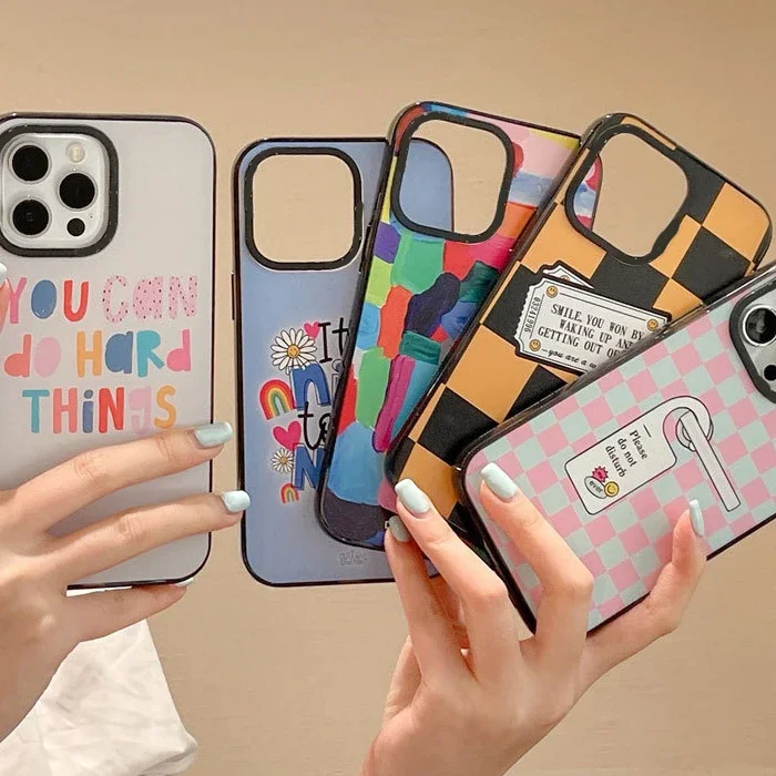 

Cute letter illustration 2.0 Version Acrylic Upgrade Border Phone Case Cover for IPhone 11 12 13 14 15 Pro Max Case for IPhone