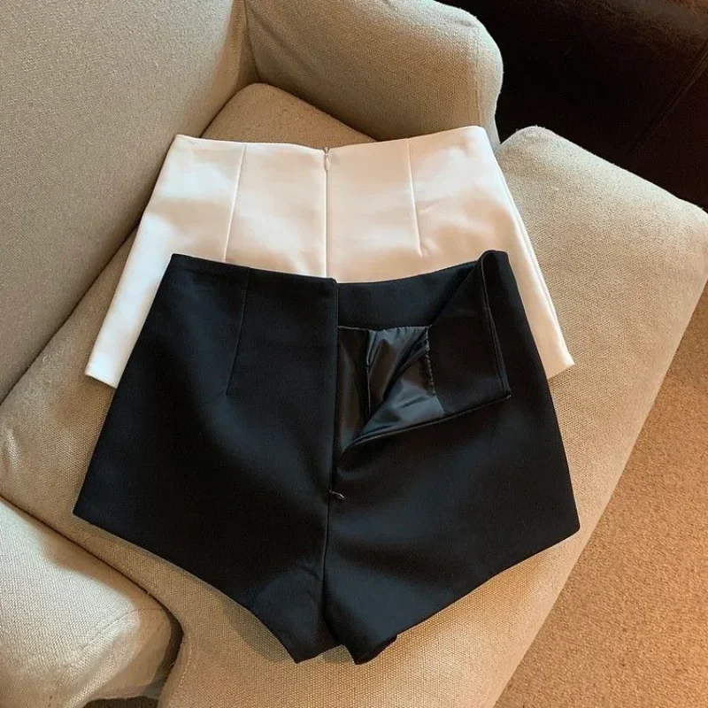 

Casual Wide Leg Black Suit Shorts Feminino Women Wild Pantalones Cortos De Mujer High Waist Sexy Zip Z841