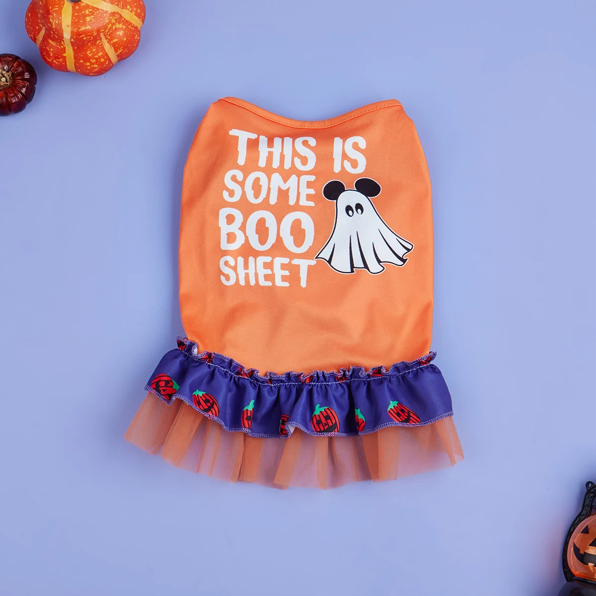 Halloween Puppy Dresses Dog Dress for Small Dogs Costume Pumpkin and Ghost Printed Puppy Clothes with Ruffle Tulle Doggie Party