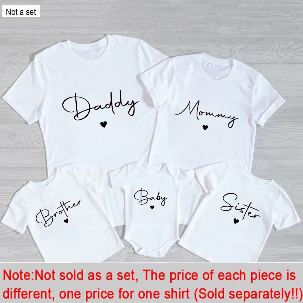 Daddy/Mommy/Sister/Brother/Baby Print Family Matching Outfits Short Sleeve Casual Family Outfit Summer Matching Set Clothing 3