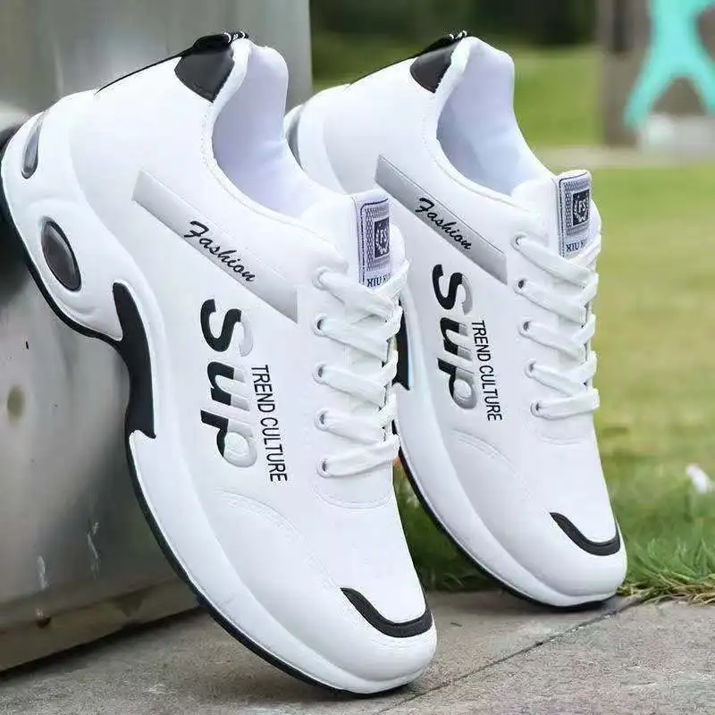 Casual Flats Sneaker Shoe Male Lightweight Knitting Breathable Thick Bottom Anti-slip Shoes Summer Mens Lace Up Walking Shoes 2