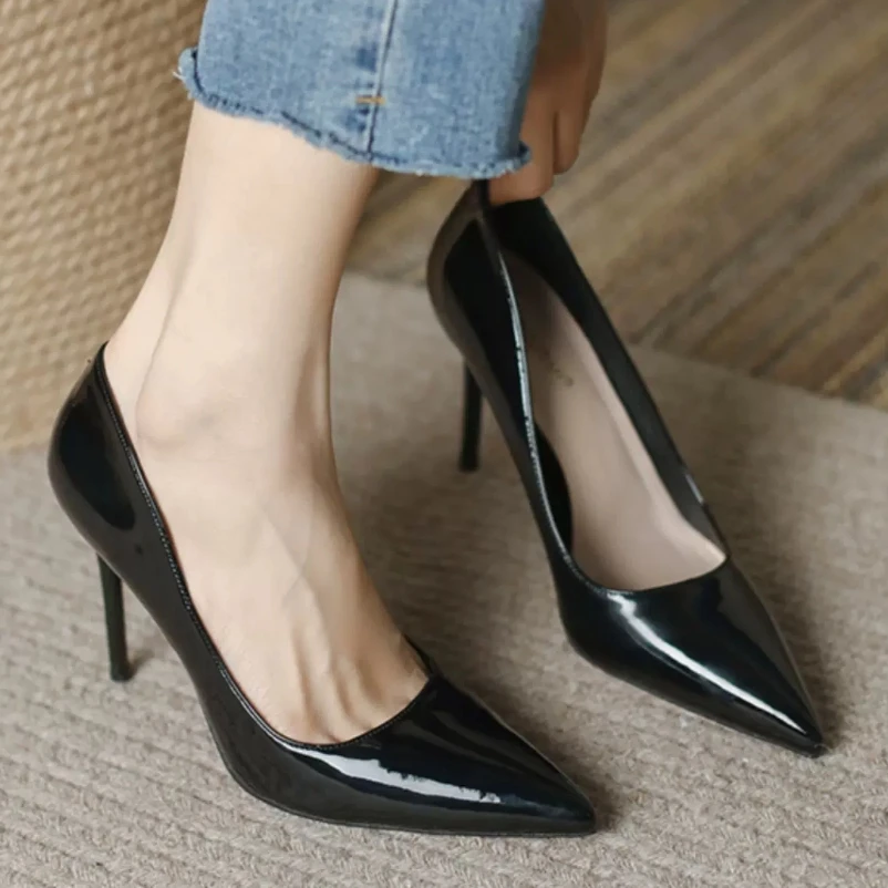 

Женские туфли-лодочки из лакированной кожи, красные туфли на высоком каблуке во французском стиле с острым носком, лето 2024