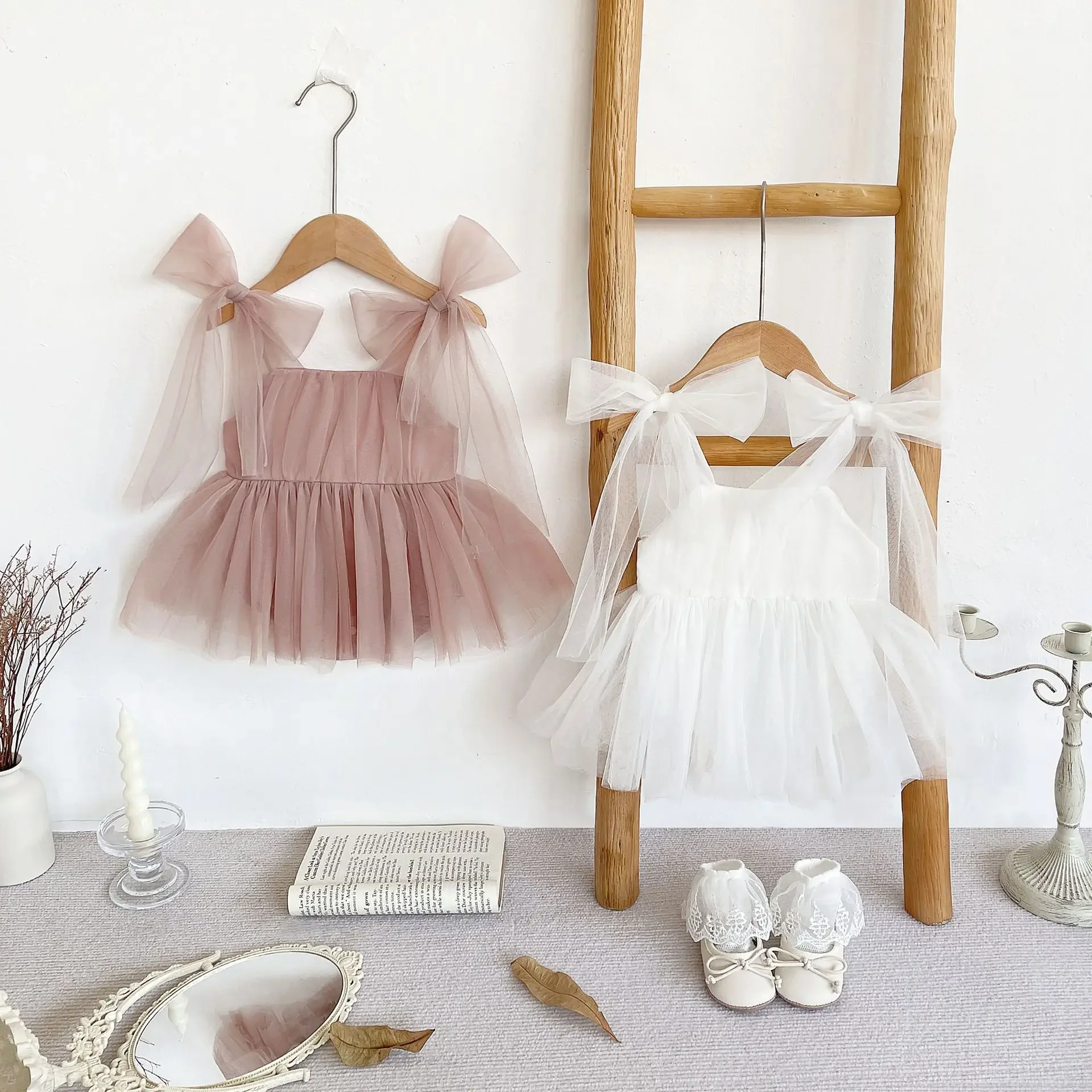 Summer Princess Style Baby Girl Romper Cotton Mesh Skirt Newborn Three-Point Clothes Sleeveless Bib Overalls Photography Dress