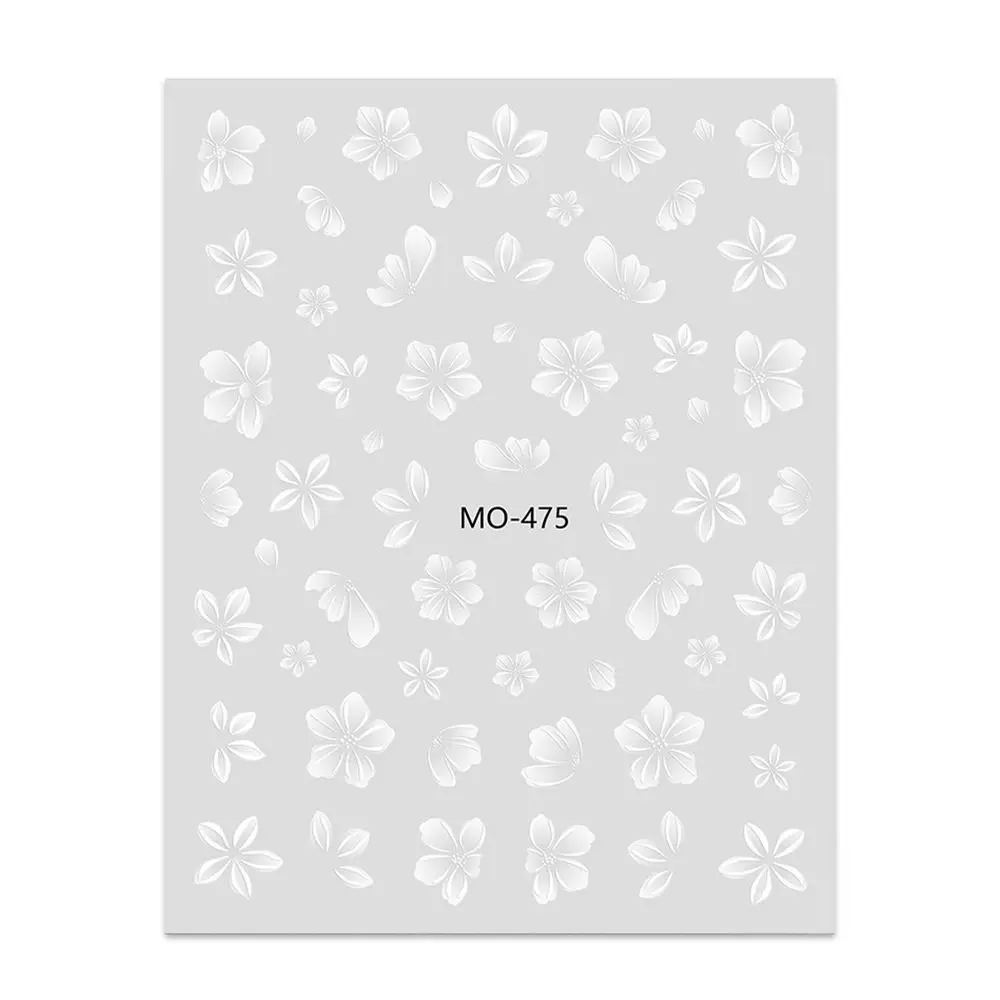 Embossed Design 3D Flower Stickers Elegant Style Simple Floral Floral Nail Sliders White Flower Adhesive Accessories