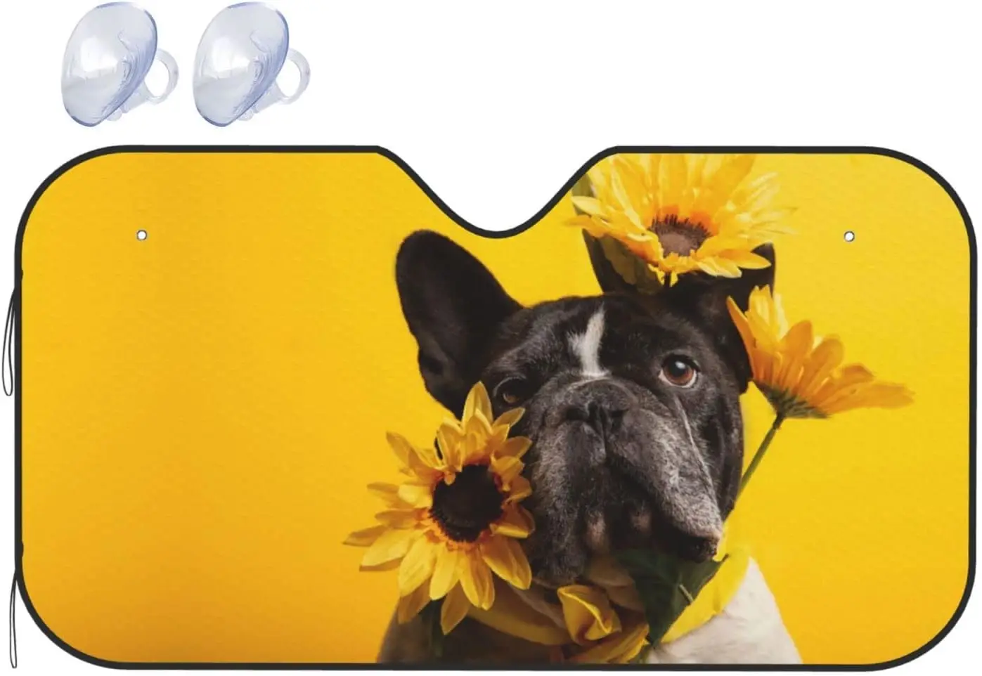 

French Bulldog Sunflowers Windshield Sun Shade Block UV Ray Reflector Front Car Shade Foldable Sun Visor Protector for Car