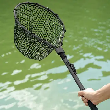 Fishing Net With Handle Telescoping Fishing Landing Net Portable Silicone Mesh Folding Fish Hand Net Fishing Gear Accessorie 1