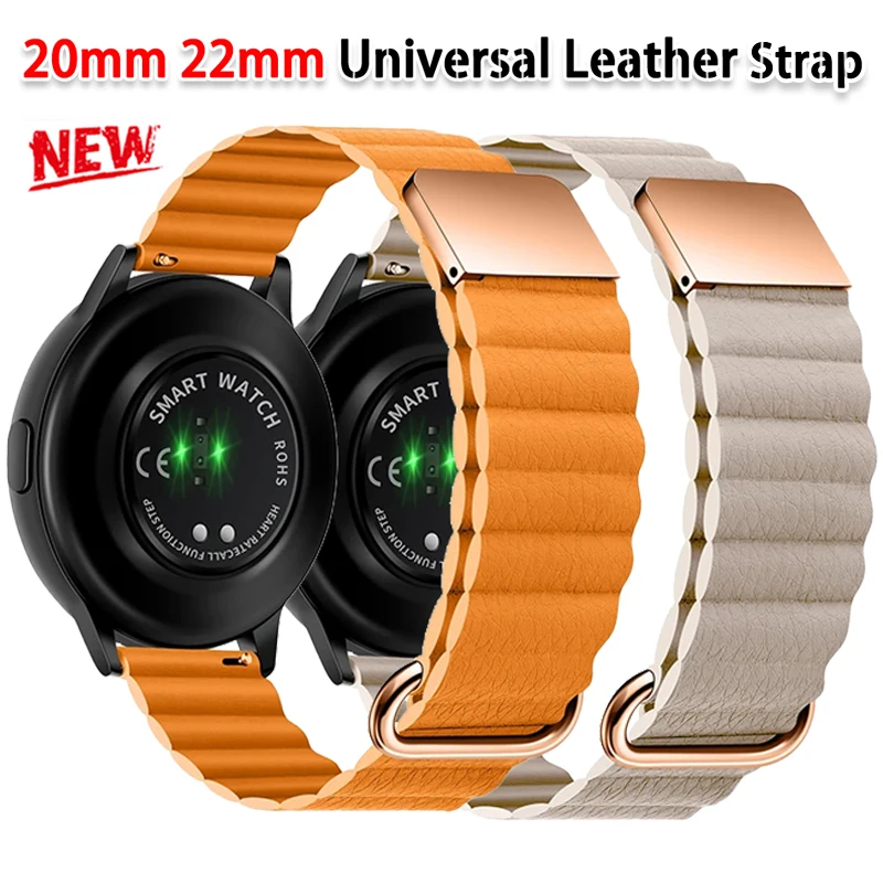 Magnetic Leather Wrist Strap Bracelet for Smartwatches (20-22mm)