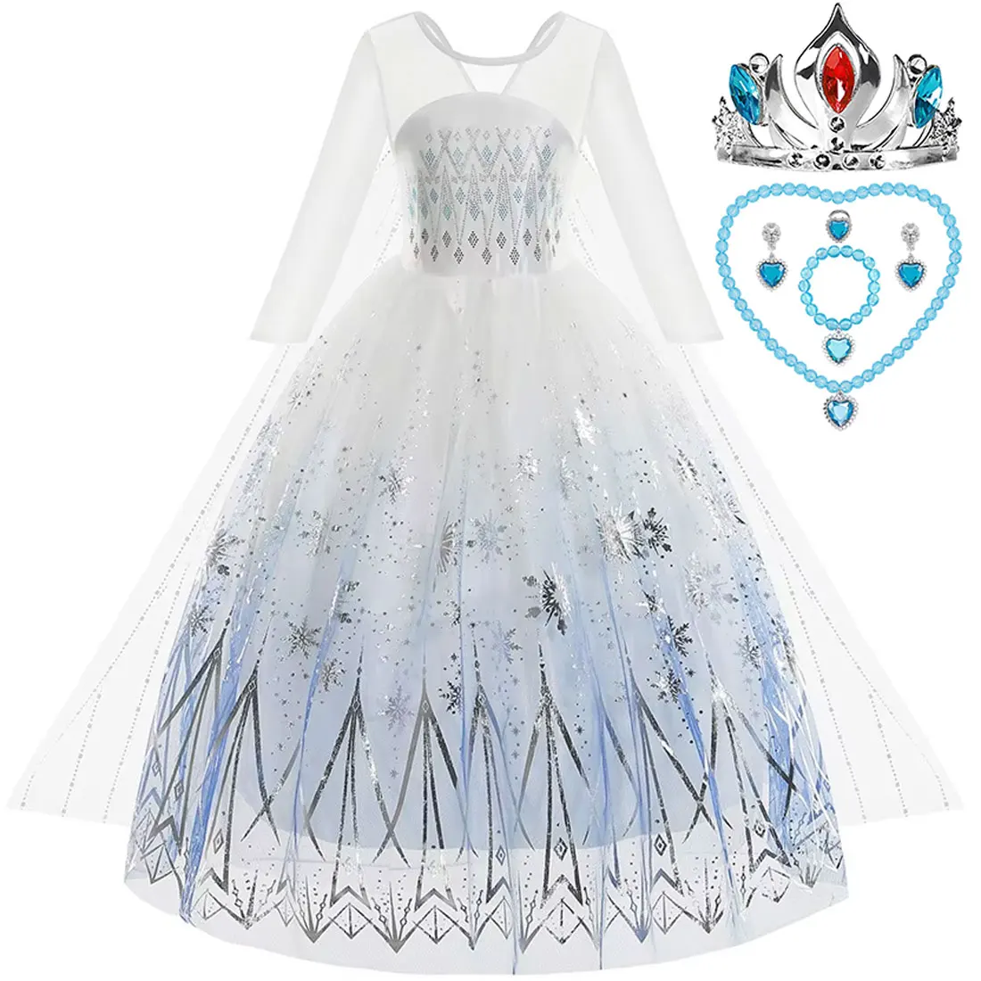 فستان الأميرة إلسا للفتيات فستان أبيض مطبوع بأكمام...