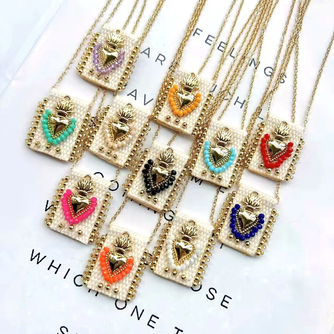 

5Pcs , Bohemian Women Handmade Crystal Beaded Heart Beautiful Charm Pendant Boho Gold Chain Fashion Jewelry Necklaces