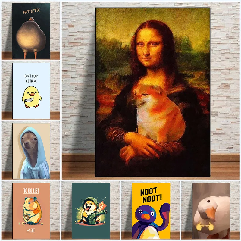 Interessante Mona Lisa Meme Picture Poster Canvas Painting Baby Wall Picture For Living Room Home Decoration Cafe Decoration