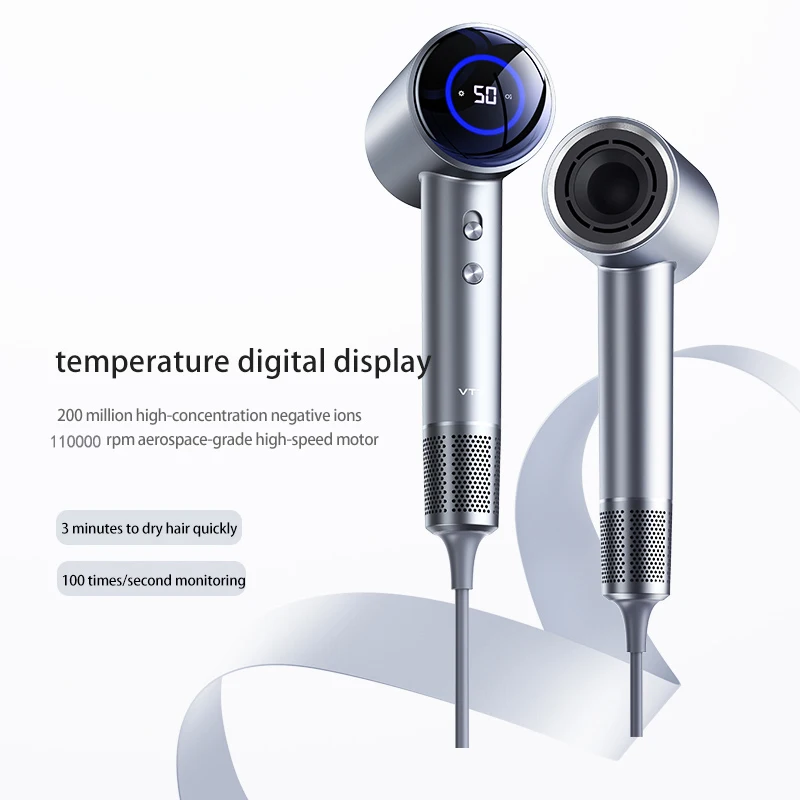 TQ-D3 sèche-cheveux à ions négatifs haute vitesse professionnel séchage rapide soins capillaires affichage de la température anion à faible bruit violet gris – Image 2