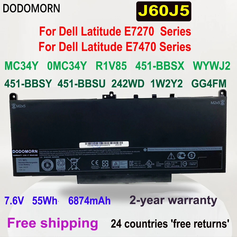 Bateria do Portátil para Dell Latitude E7470 E7270 Número da Peça de Substituição Wywj2 0mc34y R1v85 451-bbsx 451-bbsy 451-bbsu 242wd Novo J60j5